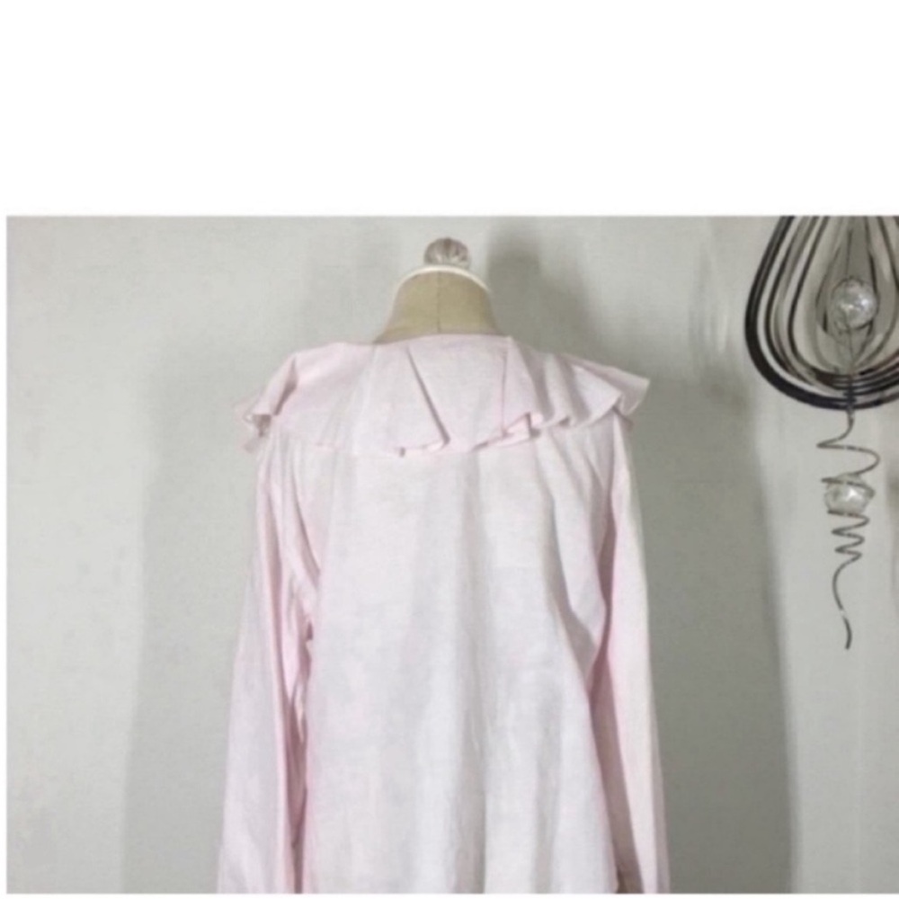 Women’s Pink Ruffle V-Neck Button Front Top - Picture 7 of 7